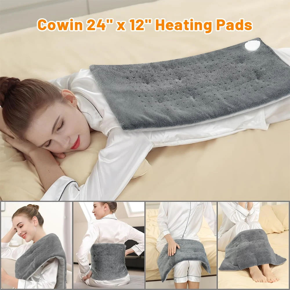 kibhous 12''x24'' Weighted Heating Pad for Back Shoulders, Fast-Heating, Soft Machine Wash Fabric with 3 Heat Settings, Auto Shut Off, Gray - Image 4