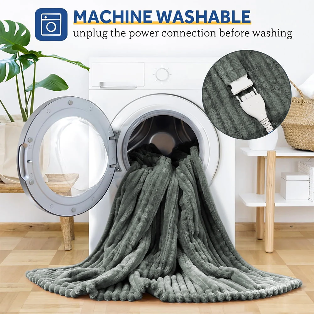 Heated Blanket Electric King Striped Flannel Blanket 90"x100" Electric Blanket with 6 Heat Settings 10 Hour Timer Auto Shut Off, Dark Grey - Image 6