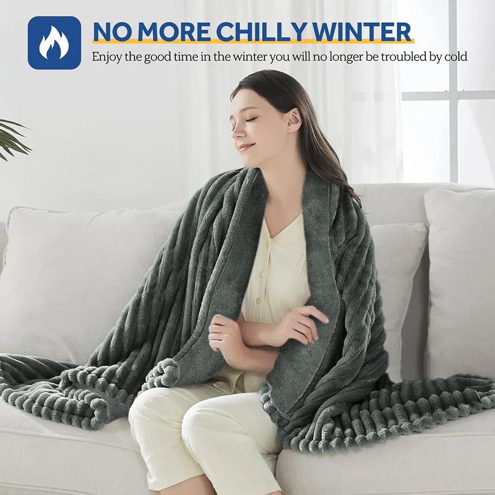Heated Blanket Electric Queen Striped Flannel Blanket 84"x90" Electric Blanket with 6 Heat Settings 10 Hour Timer Auto Shut Off, Dark Grey - Image 5
