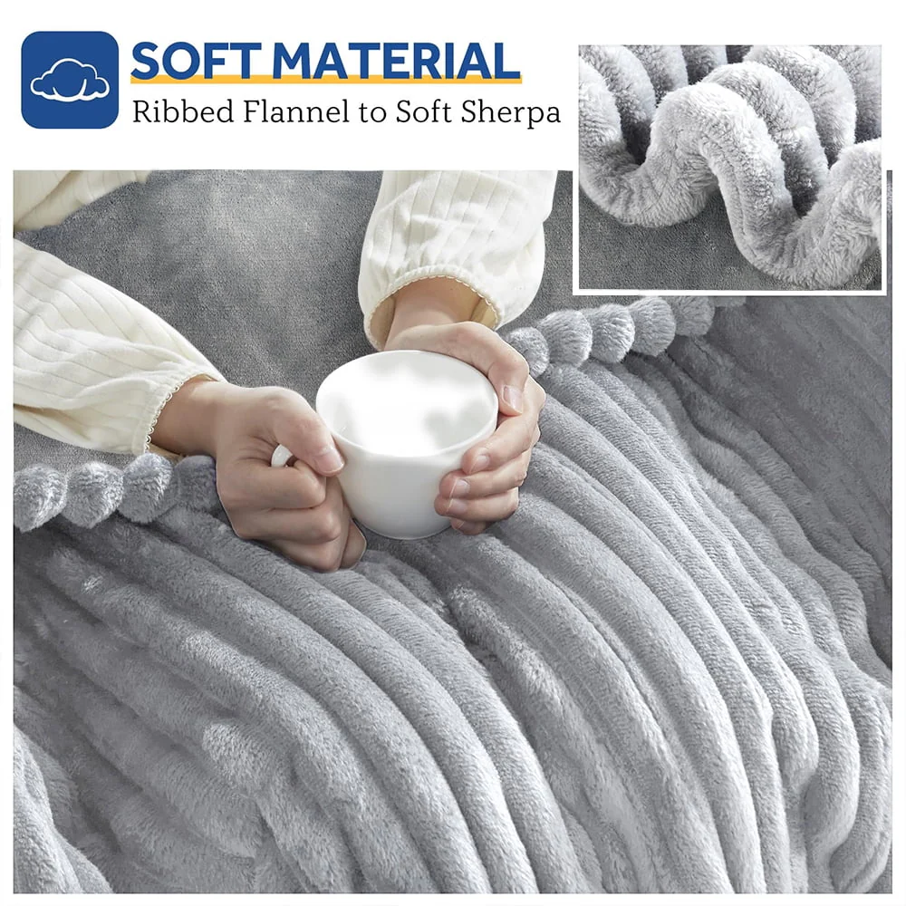 Heated Blanket Electric Queen Striped Flannel Blanket 84"x90" Electric Blanket with 6 Heat Settings 10 Hour Timer Auto Shut Off, Grey - Image 5