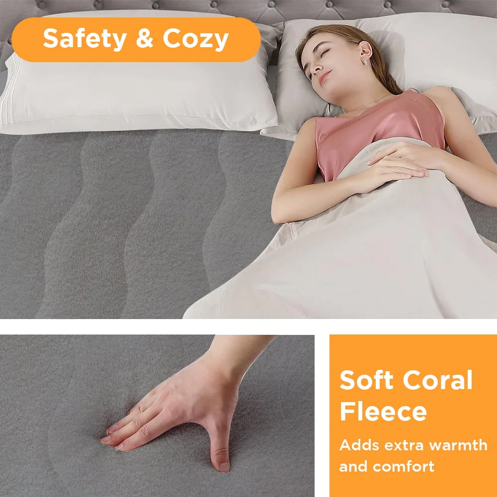 Heated Mattress Pad Queen Size, 80"x60" Electric Bed Warmer with Dual Controller 6 Heat Settings & Auto off, Deep Pocket Fit Machine Washable, Gray - Image 4