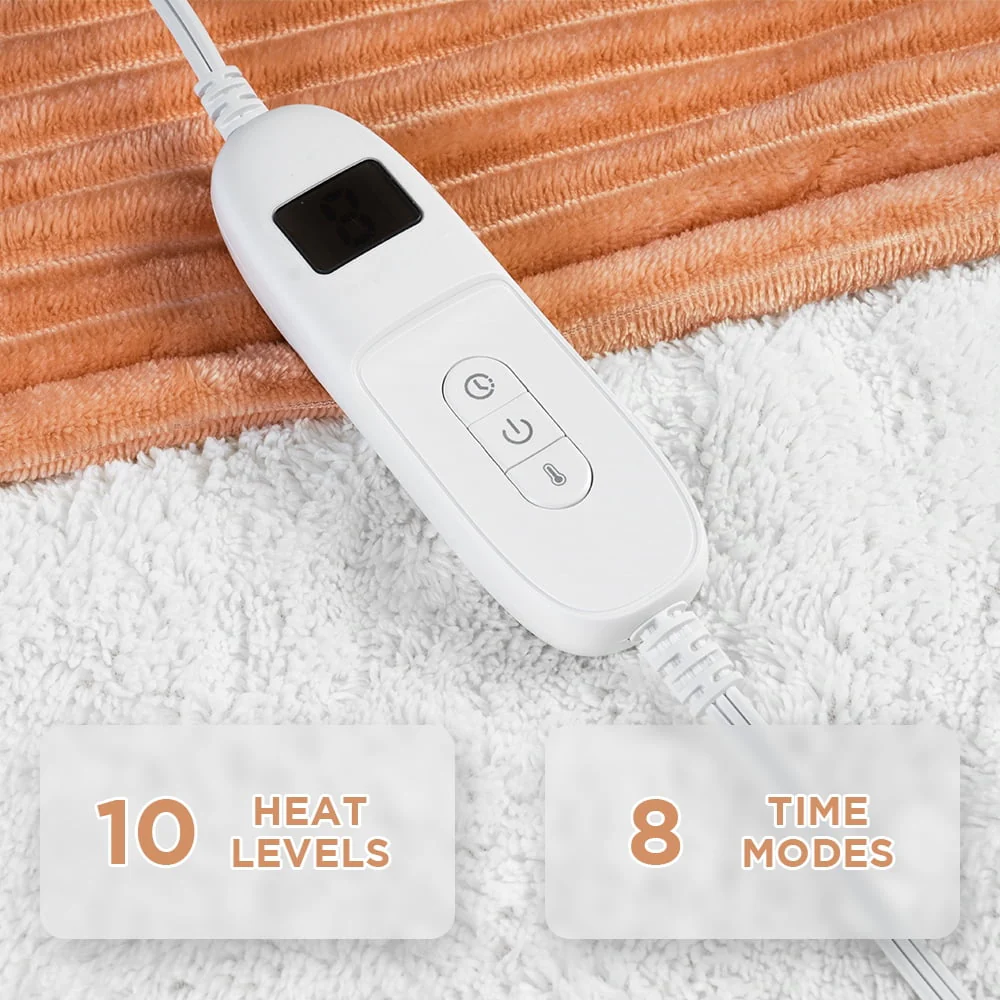 kibhous Electric Blanket Full Size, Brushed Flannel+Shu velveteen, 10 Heating Levels and 1-8 Hour Automatic Shutdown, Machine Washable, Brown,72 "x 84" - Image 3