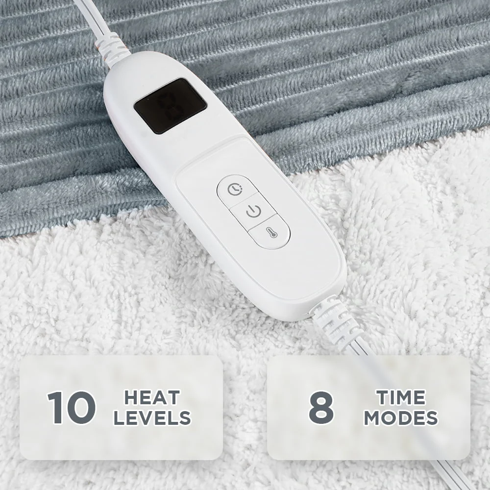 kibhous Electric Blanket Full Size, Brushed Flannel+Shu velveteen, 10 Heating Levels and 1-8 Hour Automatic Shutdown, Machine Washable, Gray, 72 "x 84" - Image 5