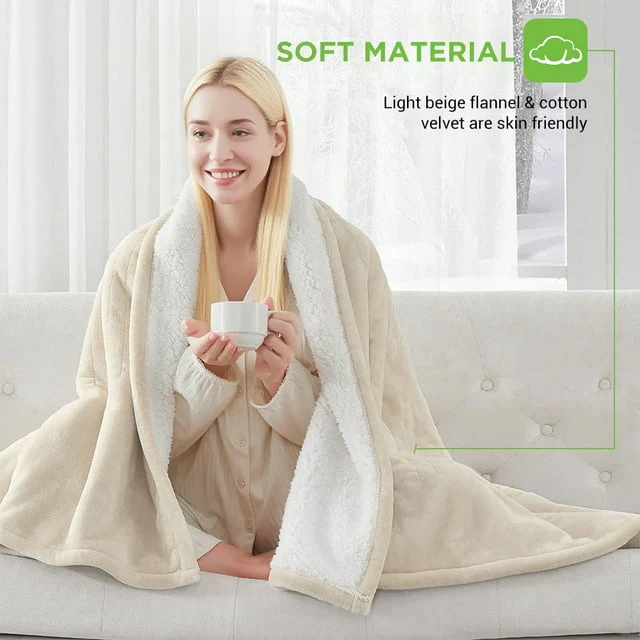 kibhous Electric Blanket King Size,Flannel and Shu velveteen Heated Blanket with 10 Heating Levels & 1-8 Hours Auto Shut Off, Machine Washable, Beige, 100" x 90" - Image 4