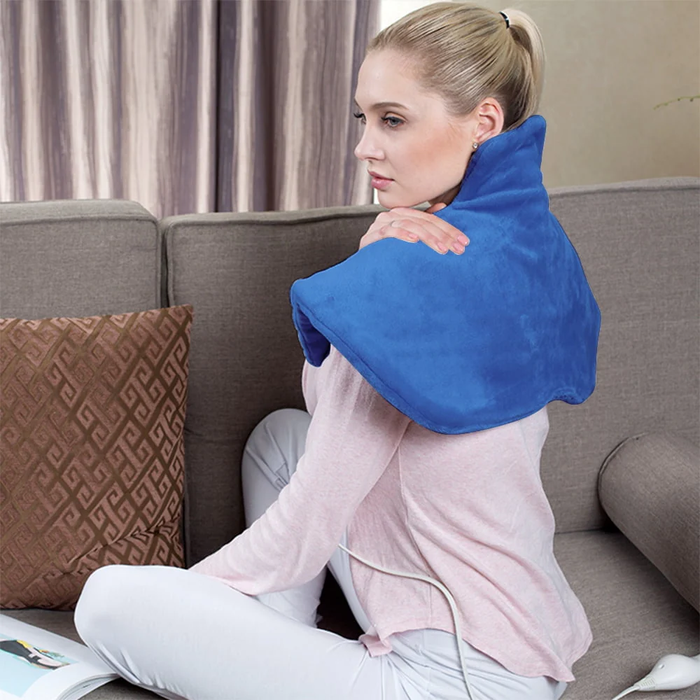 kibhous Electric Heat Pad for Neck and Shoulders, Heating Pad with 4 Heat Settings & Auto Shut Off, Machine Washable Heating Pad, Gifts for Family, Blue - Image 4