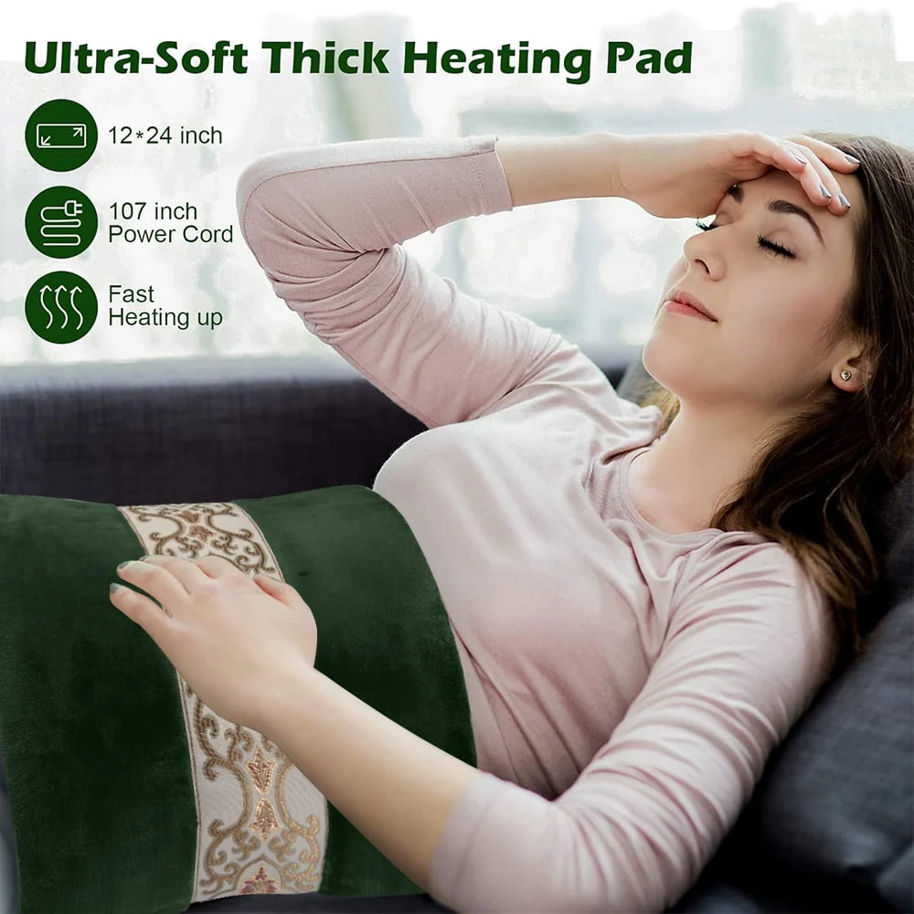 kibhous Heating Pad for Back, Heating Pad for Neck for Fast Relief fatigue 10 Heating setting ,Auto-Off,Gifts for Dad Mom,12"x24",Green - Image 3